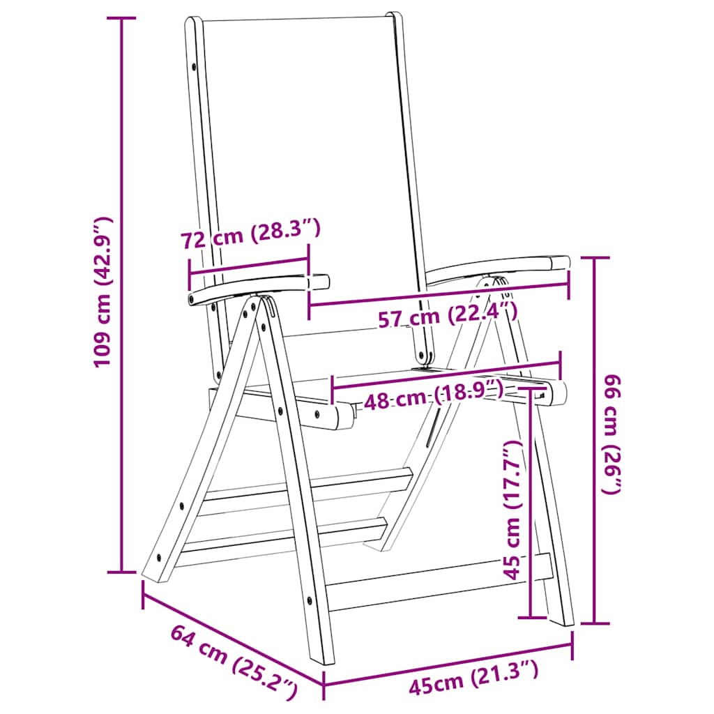 Καρέκλες Πτυσσόμενες 2 τεμ. από Μασίφ Ξύλο Ακακίας/Τεξτιλίνη