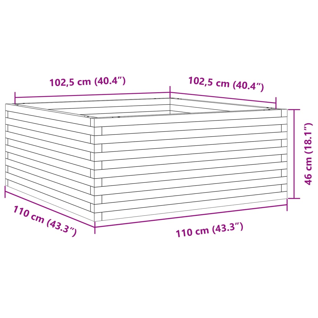 Ζαρντινιέρα Κήπου Λευκή 110x110x46 εκ. από Μασίφ Ξύλο Πεύκου