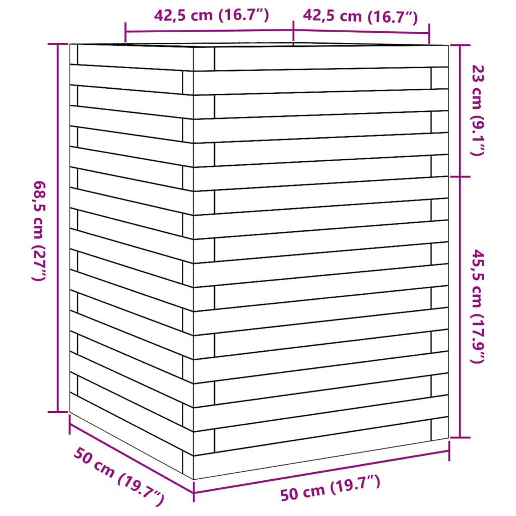 Ζαρντινιέρα Κήπου 50x50x68,5 εκ. από Μασίφ Ξύλο Ψευδοτσούγκας