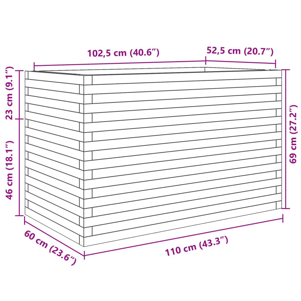 Ζαρντινιέρα Κήπου 110x60x68,5 εκ από Μασίφ Ξύλο Πεύκου
