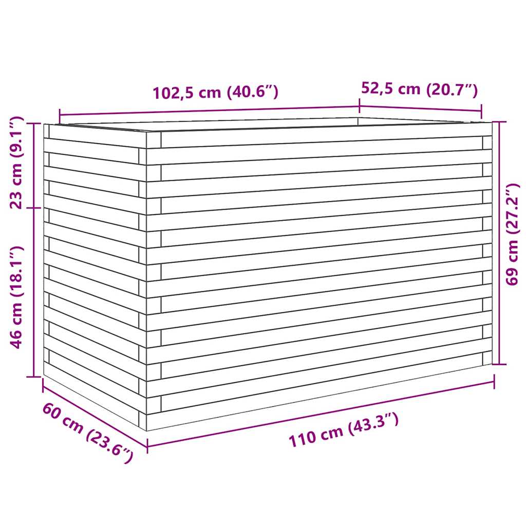 Ζαρντινιέρα Κήπου Λευκή 110x60x68,5 εκ. από Μασίφ Ξύλο Πεύκου