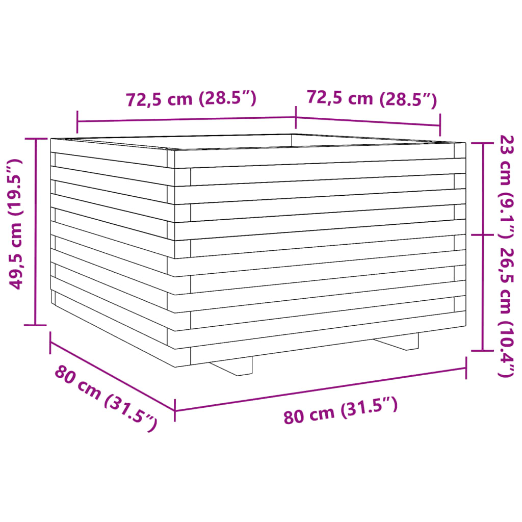 Ζαρντινιέρα Κήπου 80x80x49,5 εκ. από Εμποτισμένο Ξύλο Πεύκου