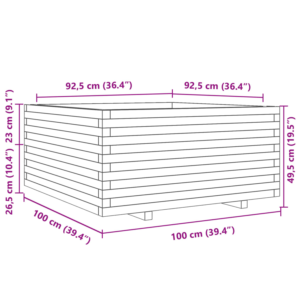 Ζαρντινιέρα Κήπου Λευκή 100x100x49,5 εκ. από Μασίφ Ξύλο Πεύκου