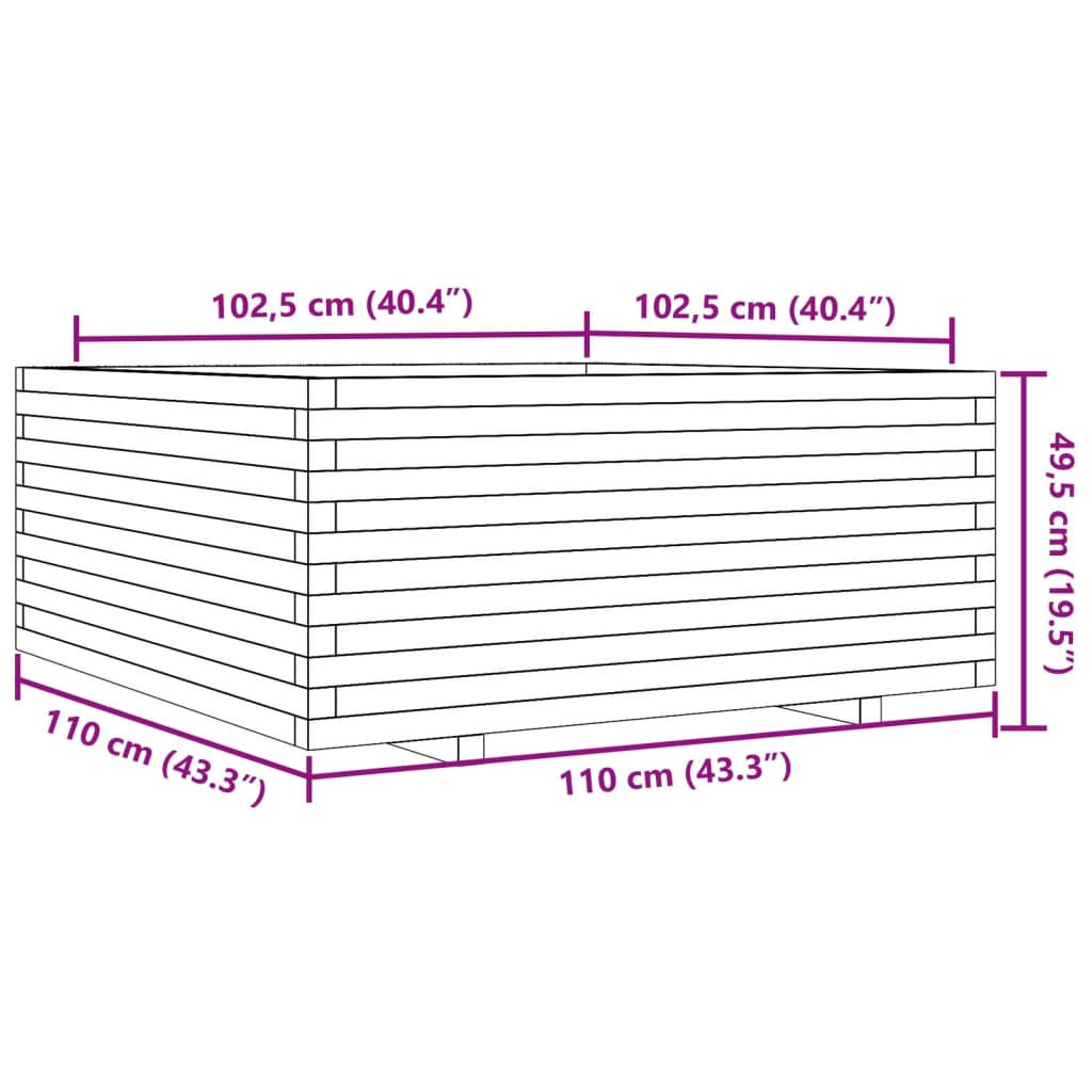 Ζαρντινιέρα Κήπου 110x110x49,5 εκ από Μασίφ Ξύλο Πεύκου