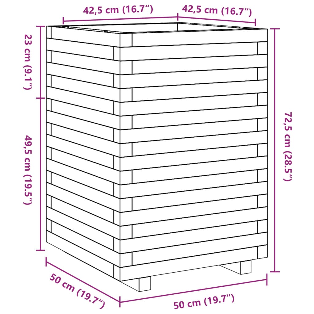 Ζαρντινιέρα Κήπου 50x50x72,5 εκ. από Μασίφ Ξύλο Ψευδοτσούγκας - Pakobazaar