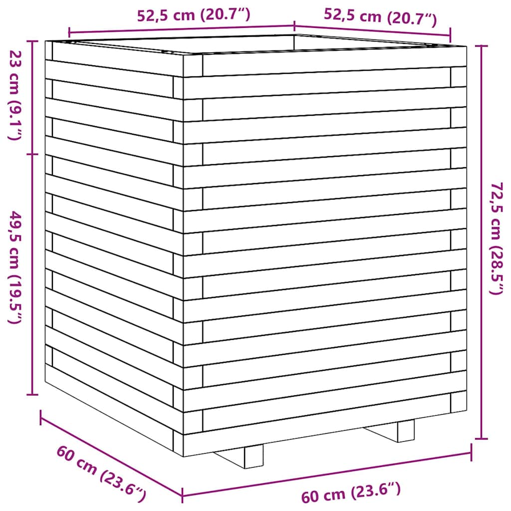 Ζαρντινιέρα Κήπου Λευκή 60x60x72,5 εκ. από Μασίφ Ξύλο Πεύκου