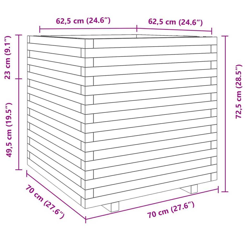 Ζαρντινιέρα Κήπου Λευκή 70x70x72,5 εκ. από Μασίφ Ξύλο Πεύκου