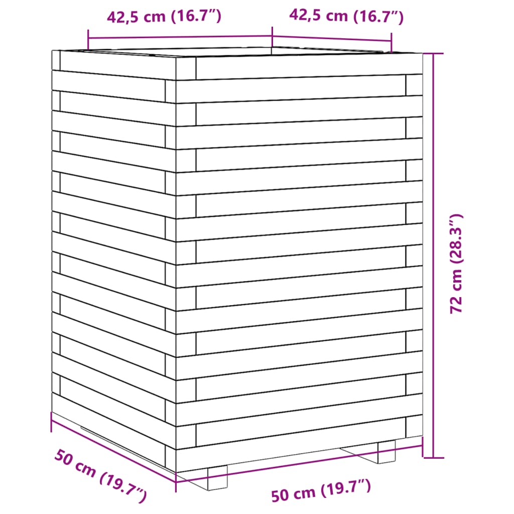 Ζαρντινιέρα Κήπου 50x50x72 εκ. από Μασίφ Ξύλο Ψευδοτσούγκας