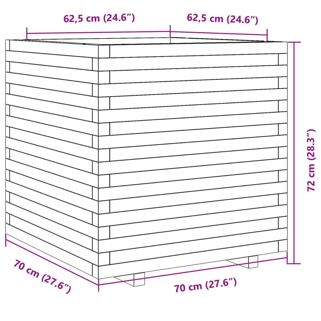 Ζαρντινιέρα Λευκή 70x70x72 εκ. από Μασίφ Ξύλο Πεύκου