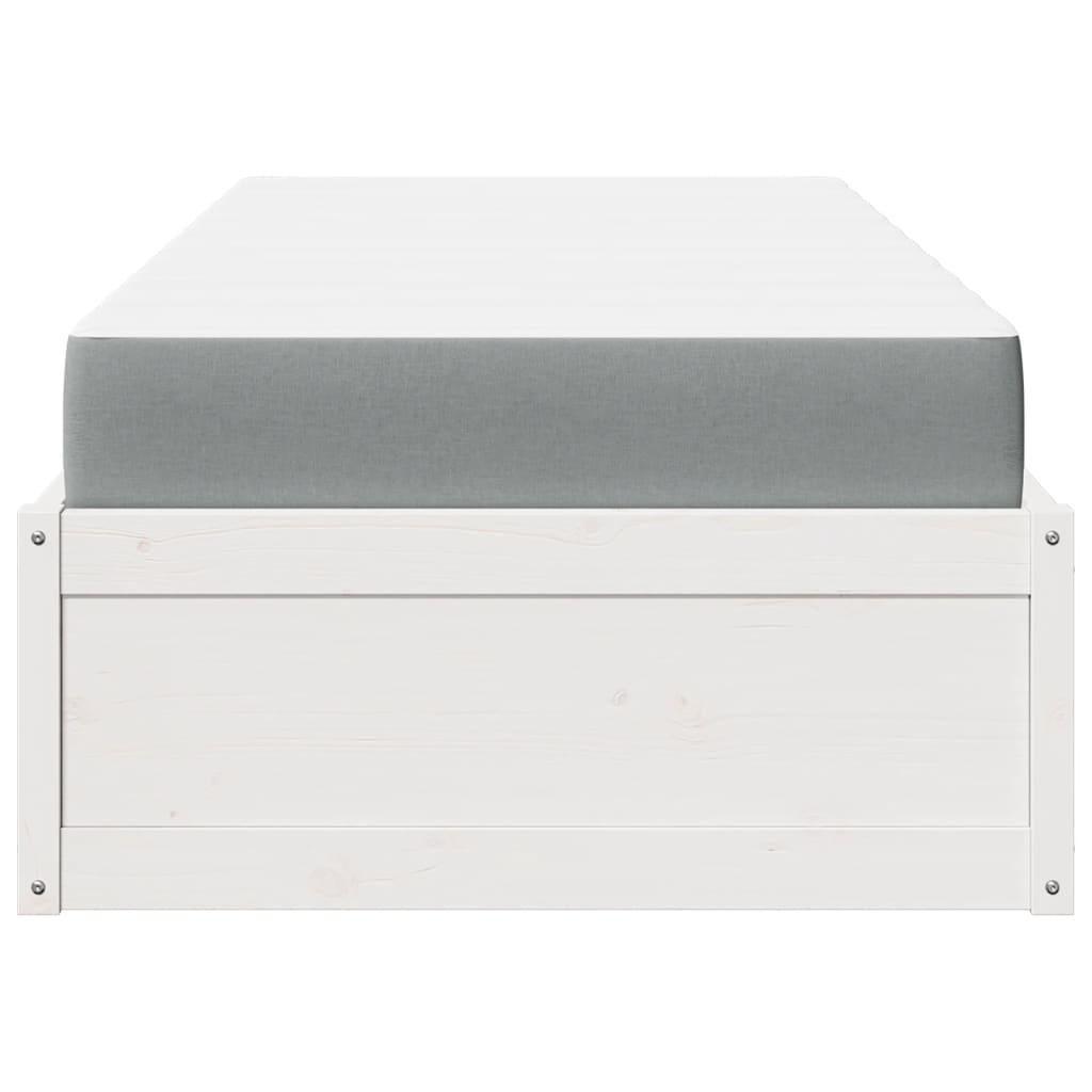 Κρεβάτι με Στρώμα Λευκό 100x200 εκ Μασίφ Ξύλο Πεύκου