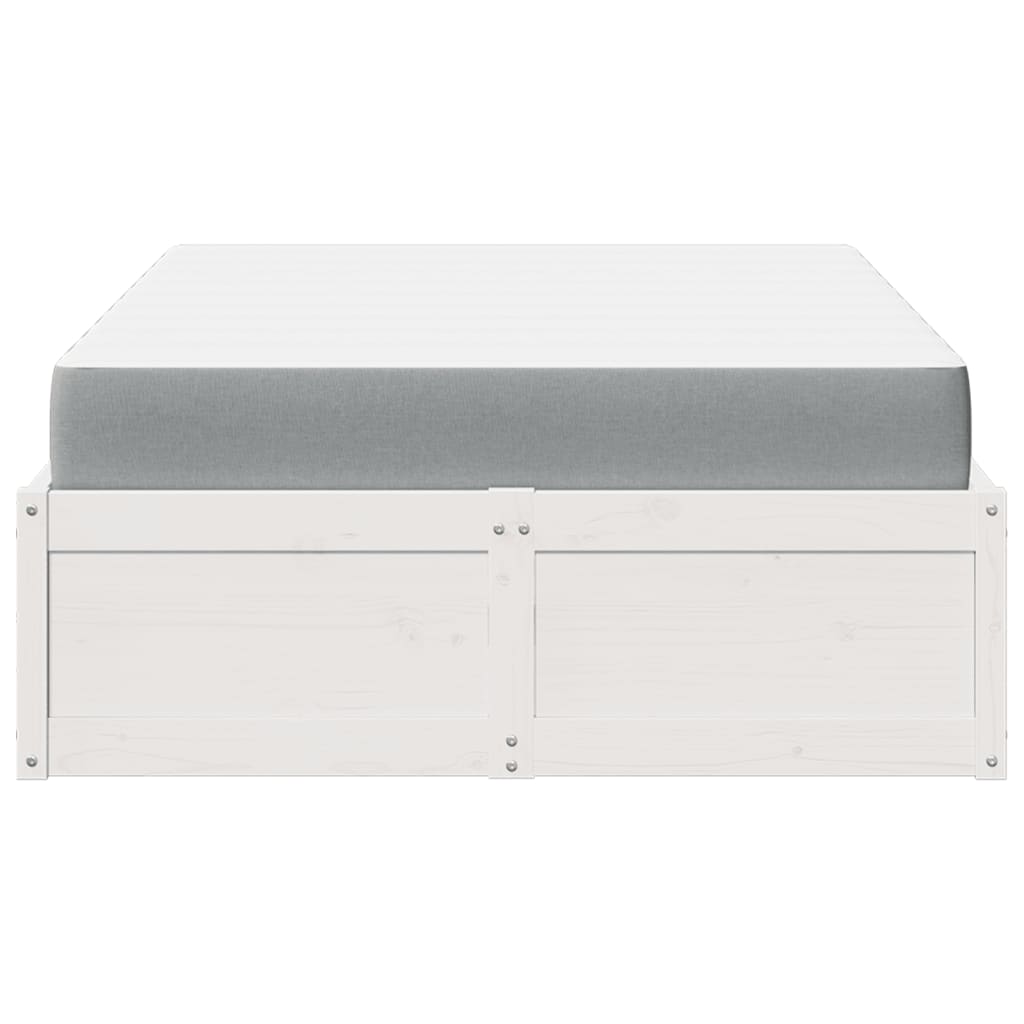 Κρεβάτι με Στρώμα Λευκό 140x190 εκ Μασίφ Ξύλο Πεύκου