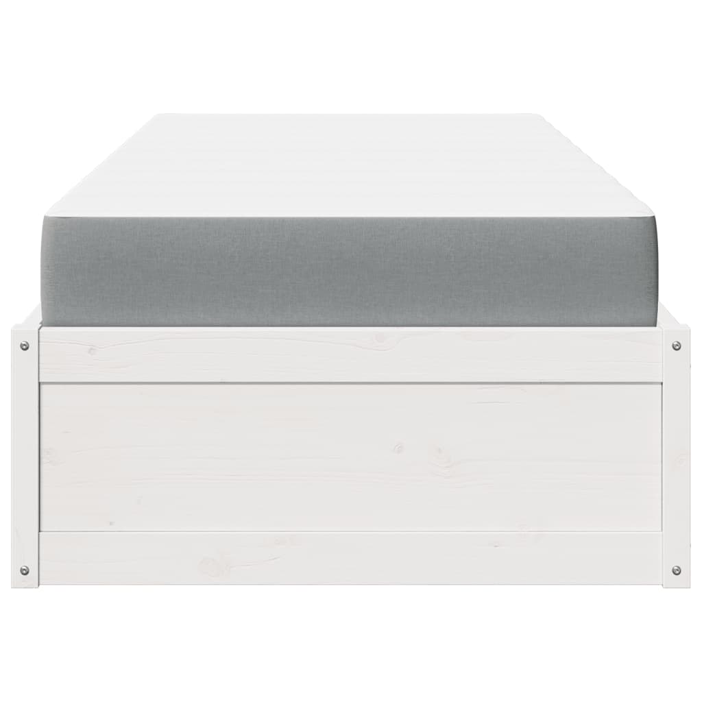 Κρεβάτι με Στρώμα Λευκό 90x190 εκ Μασίφ Ξύλο Πεύκου - Pakobazaar