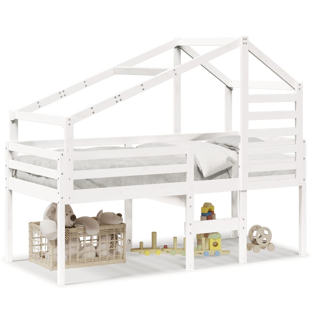 Κρεβάτι Υπερυψωμένο με Οροφή Λευκό 80x200 εκ. Μασίφ Ξύλο Πεύκου