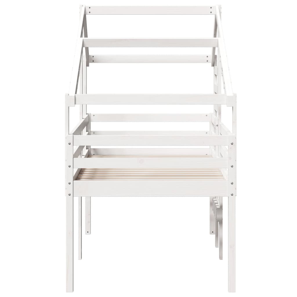 Κρεβάτι Υπερυψωμένο με Οροφή Λευκό 90x190 εκ. Μασίφ Ξύλο Πεύκου - Pakobazaar