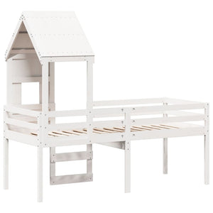 Κρεβάτι Υπερυψωμένο με Οροφή Λευκό 80x200 εκ. Μασίφ Ξύλο Πεύκου
