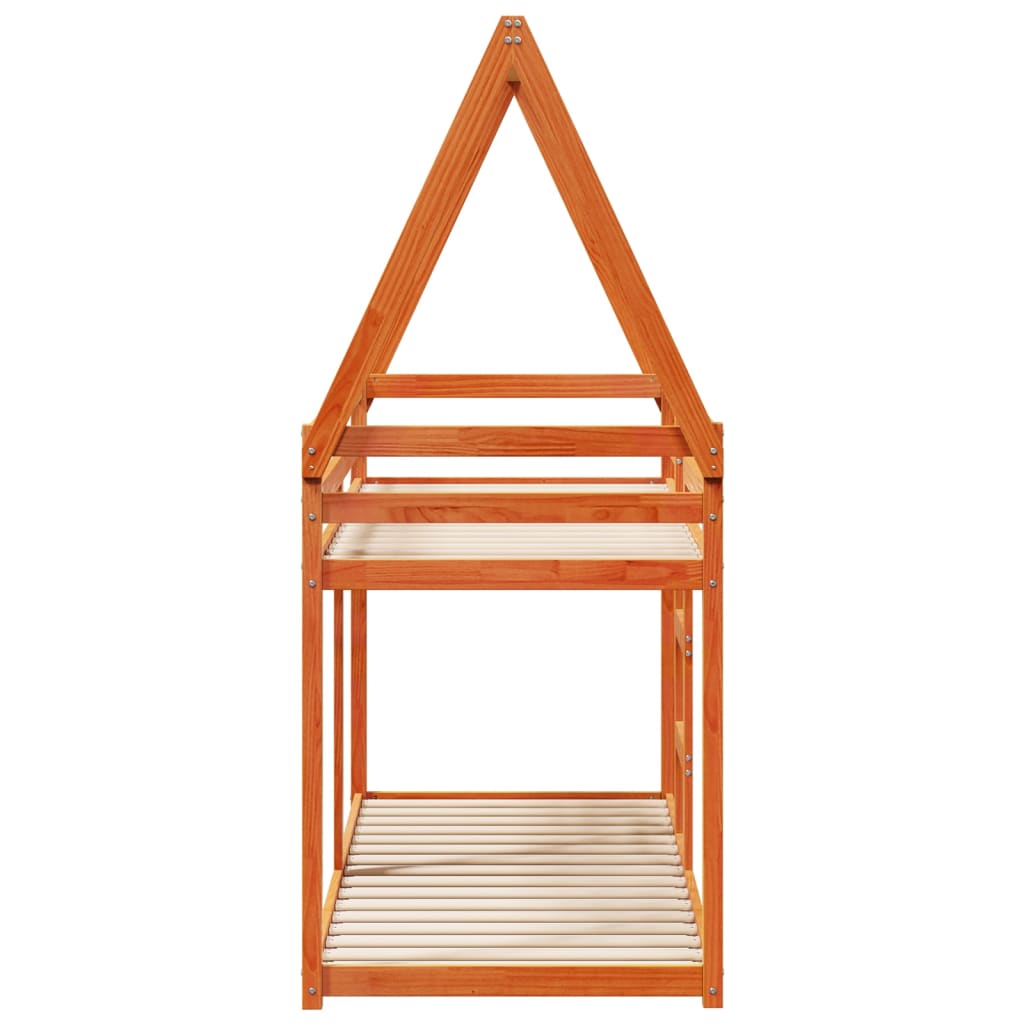 Κουκέτα με Οροφή Καφέ Κεριού 90x190 εκ. από Μασίφ Ξύλο Πεύκου