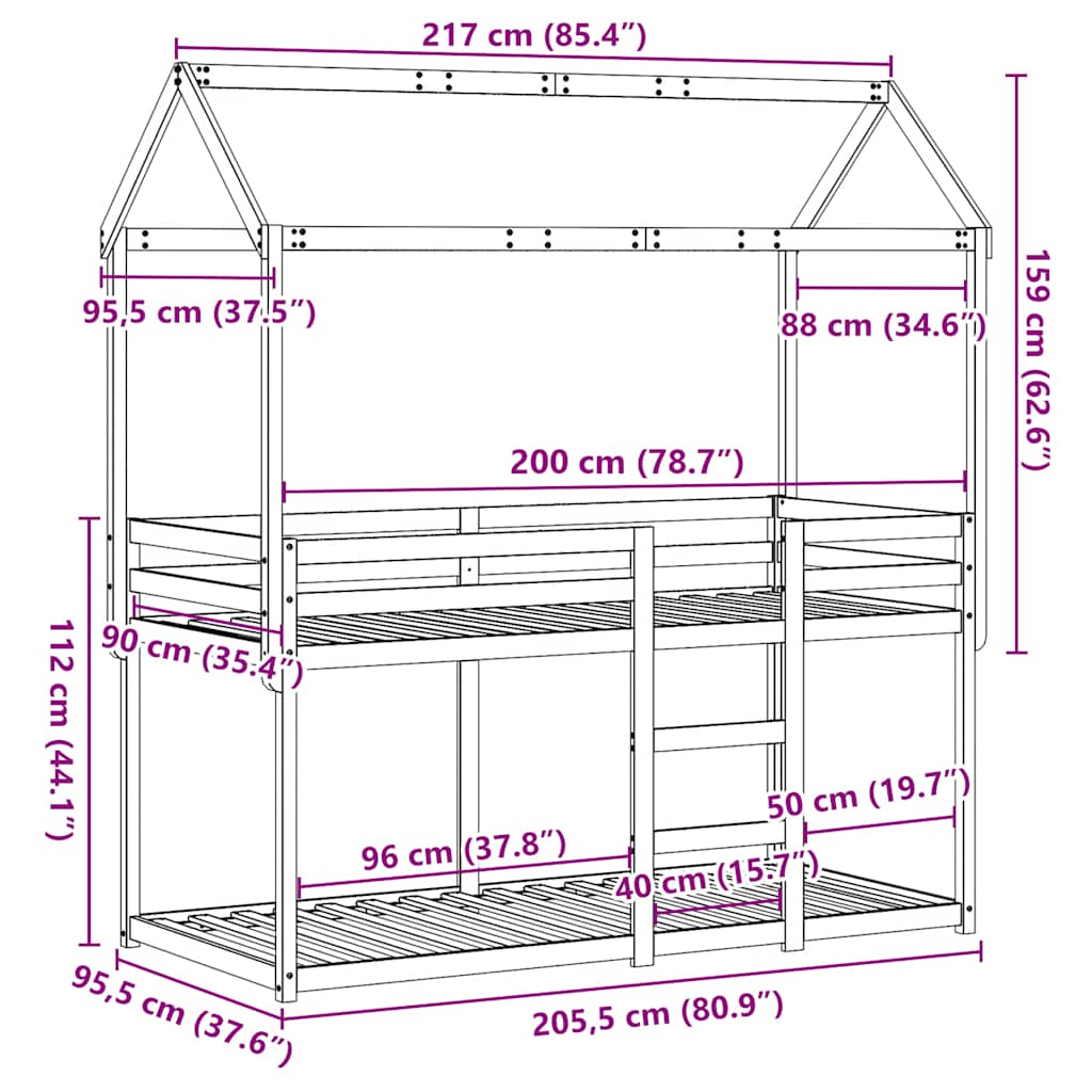 Κουκέτα με Οροφή 90 x 200 εκ. από Μασίφ Ξύλο Πεύκου