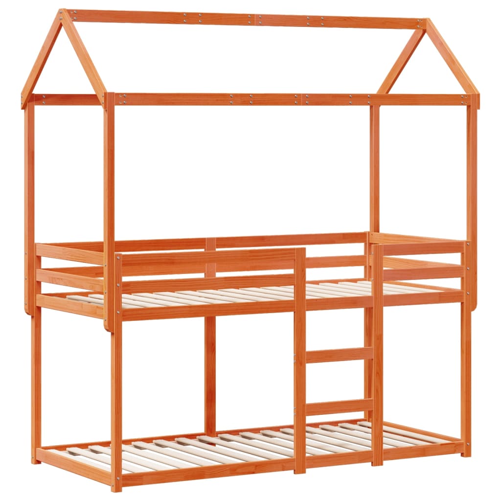 Κουκέτα με Οροφή Καφέ Κεριού 90x200εκ. από Μασίφ Ξύλο Πεύκου