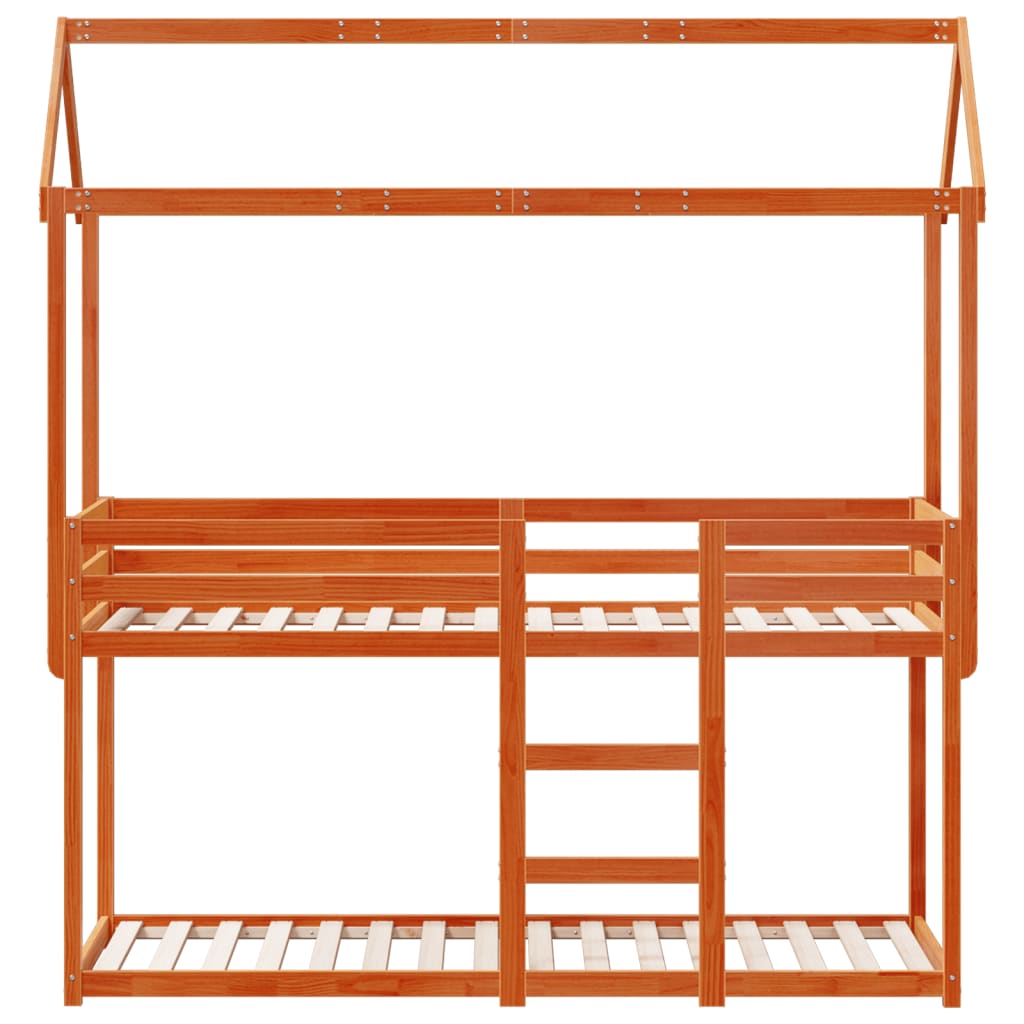 Κουκέτα με Οροφή Καφέ Κεριού 90x200εκ. από Μασίφ Ξύλο Πεύκου