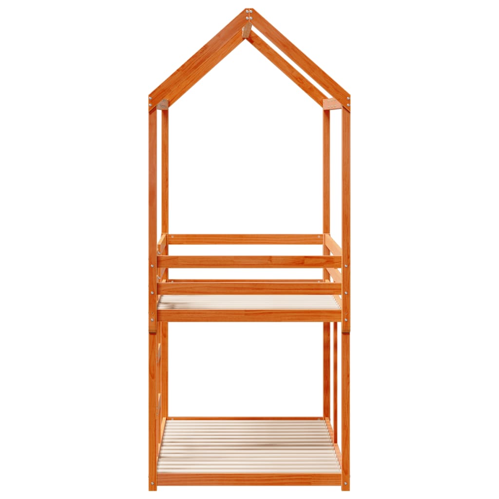 Κουκέτα με Οροφή Καφέ Κεριού 90x200εκ. από Μασίφ Ξύλο Πεύκου