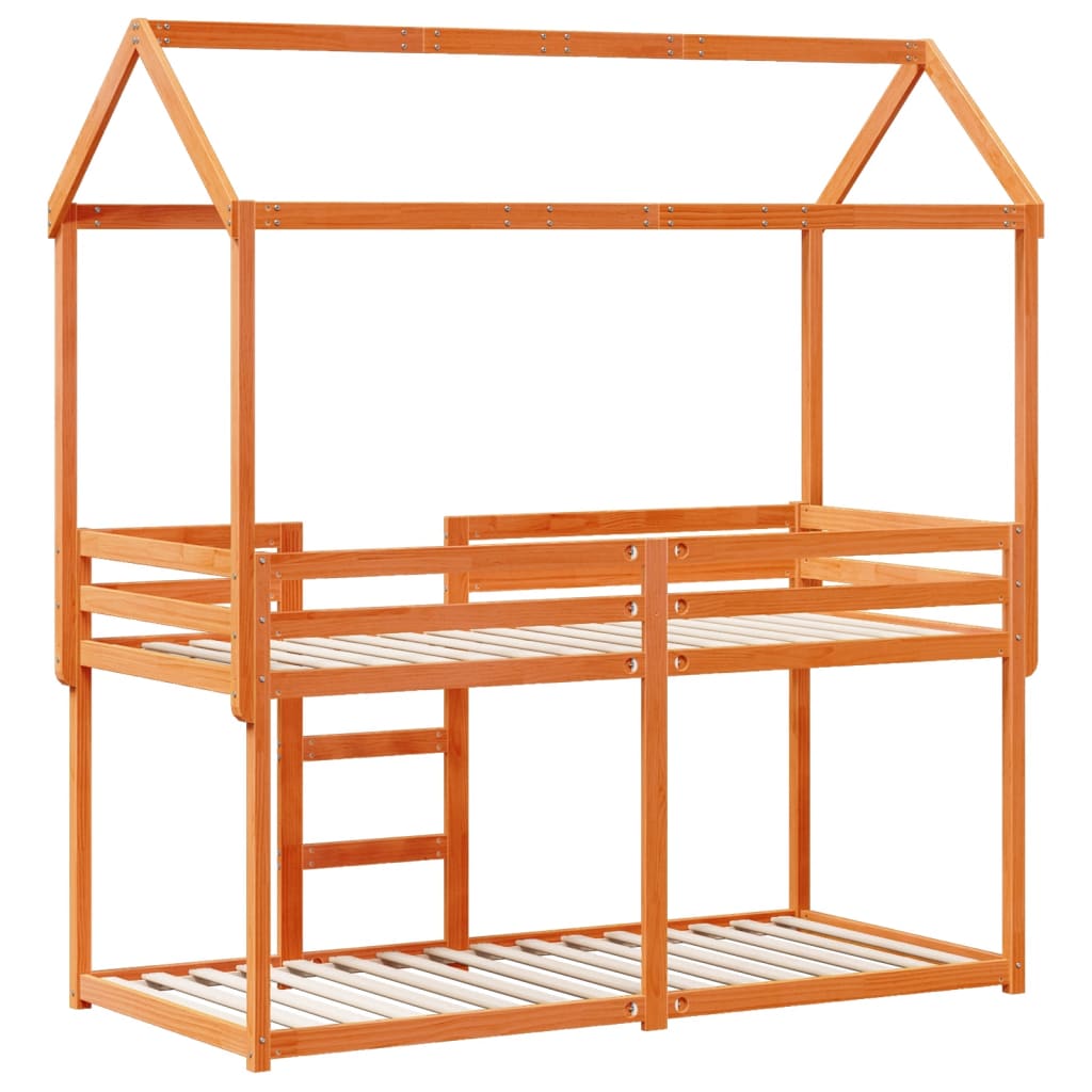 Κουκέτα με Οροφή Καφέ Κεριού 90x200εκ. από Μασίφ Ξύλο Πεύκου