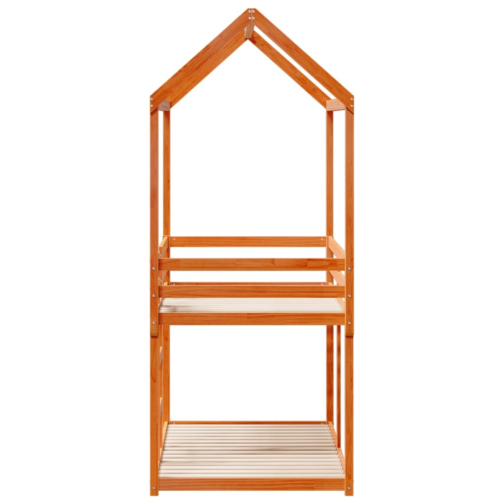 Κουκέτα με Οροφή Καφέ Κεριού 75x190 εκ. από Μασίφ Ξύλο Πεύκου