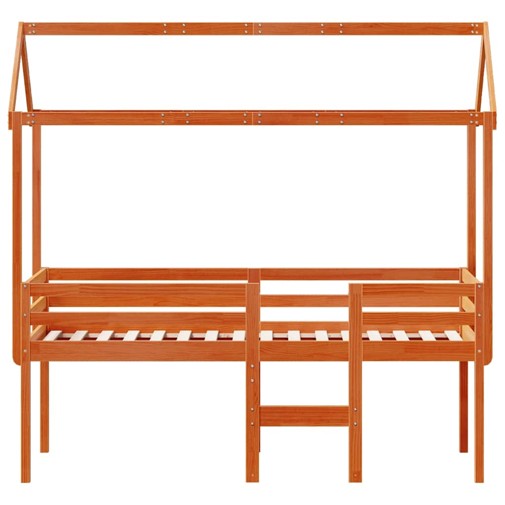 Κρεβάτι Υπερυψωμένο με Οροφή Καφέ 90x190 εκ. Μασίφ Ξύλο Πεύκου