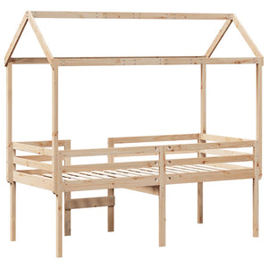 Κρεβάτι Υπερυψωμένο με Οροφή 75x190εκ. από Μασίφ Ξύλο Πεύκου