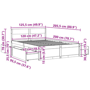 Σκελετός Κρεβατιού Χωρίς Στρώμα 120x200 εκ Μασίφ Ξύλο Πεύκου