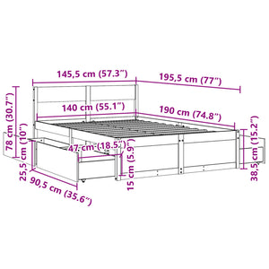 Σκελετός Κρεβατιού Χωρίς Στρώμα Καφέ 140x190 Μασίφ Ξύλο Πεύκου