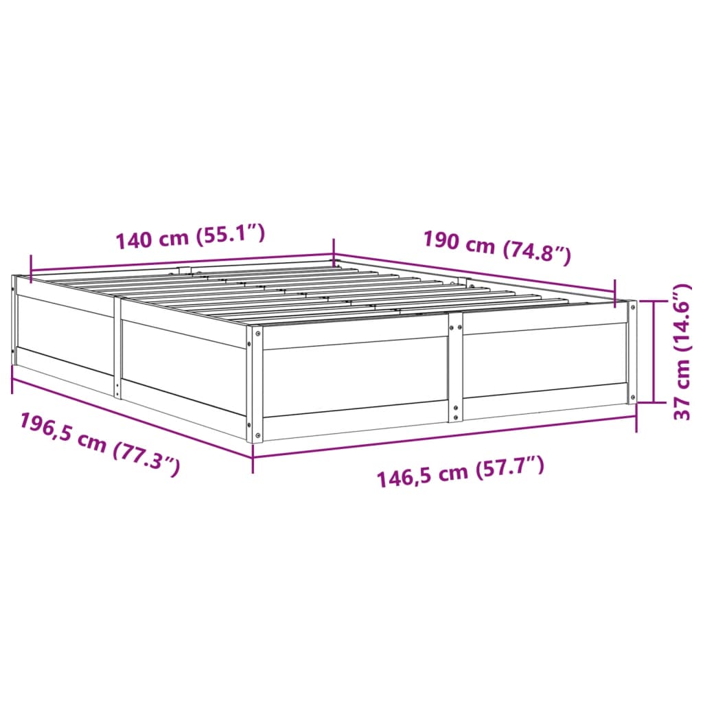 Σκελετός Κρεβατιού Χωρίς Στρώμα Καφέ 140x190 Μασίφ Ξύλο Πεύκου