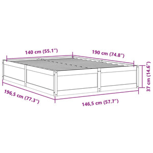 Σκελετός Κρεβατιού Χωρίς Στρώμα Καφέ 140x190 Μασίφ Ξύλο Πεύκου