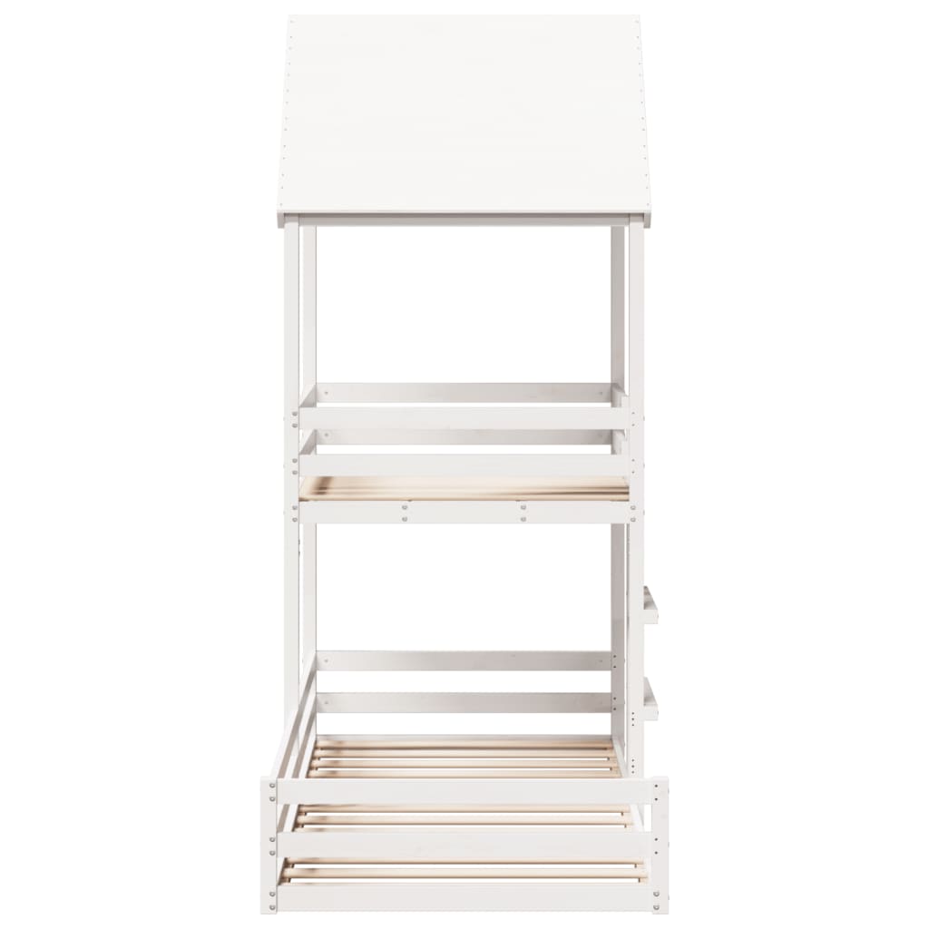 Κουκέτα με Οροφή Λευκό 90 x 200 εκ. από Μασίφ Ξύλο Πεύκου