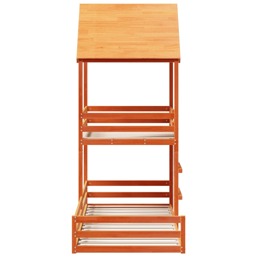 Κουκέτα με Οροφή Καφέ Κεριού 80x200 εκ. από Μασίφ Ξύλο Πεύκου