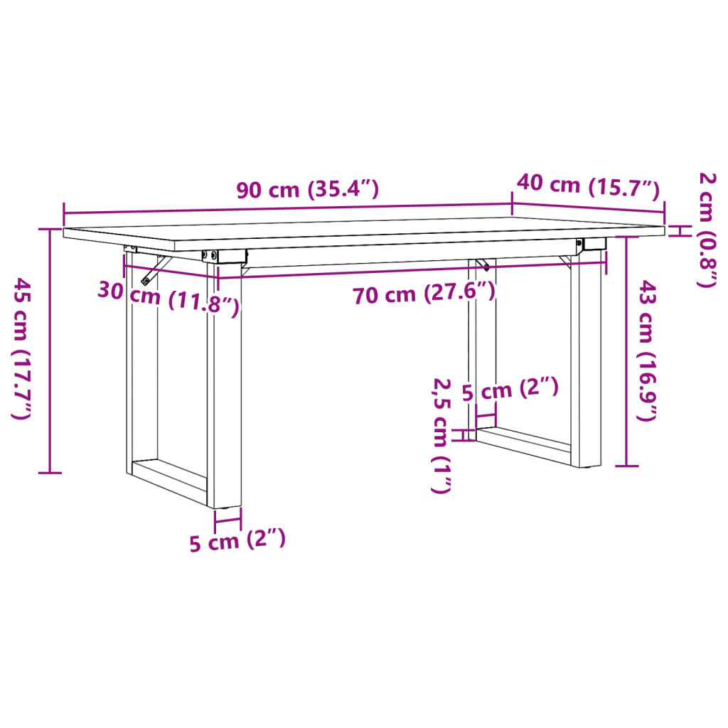Τραπεζάκι Σαλονιού Πλαίσιο Ο 90x40x45εκ Μασίφ Πεύκο/Ατσάλι - Pakobazaar