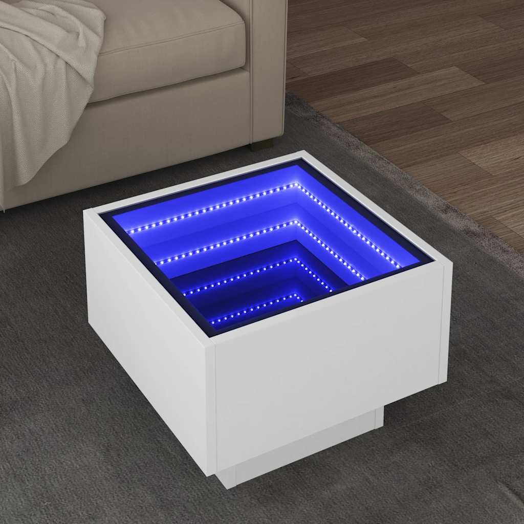 Τραπέζι Βοηθητικό με LED Λευκό 40x40x30 εκ. Επεξεργασμένο Ξύλο - Pakobazaar