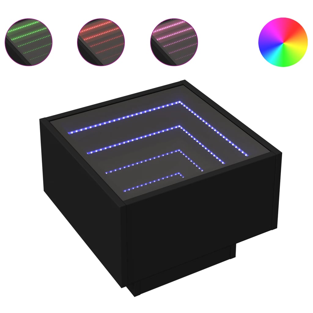 Τραπέζι Βοηθητικό με LED Μαύρο 40x40x30 εκ. Επεξεργασμένο Ξύλο - Pakobazaar