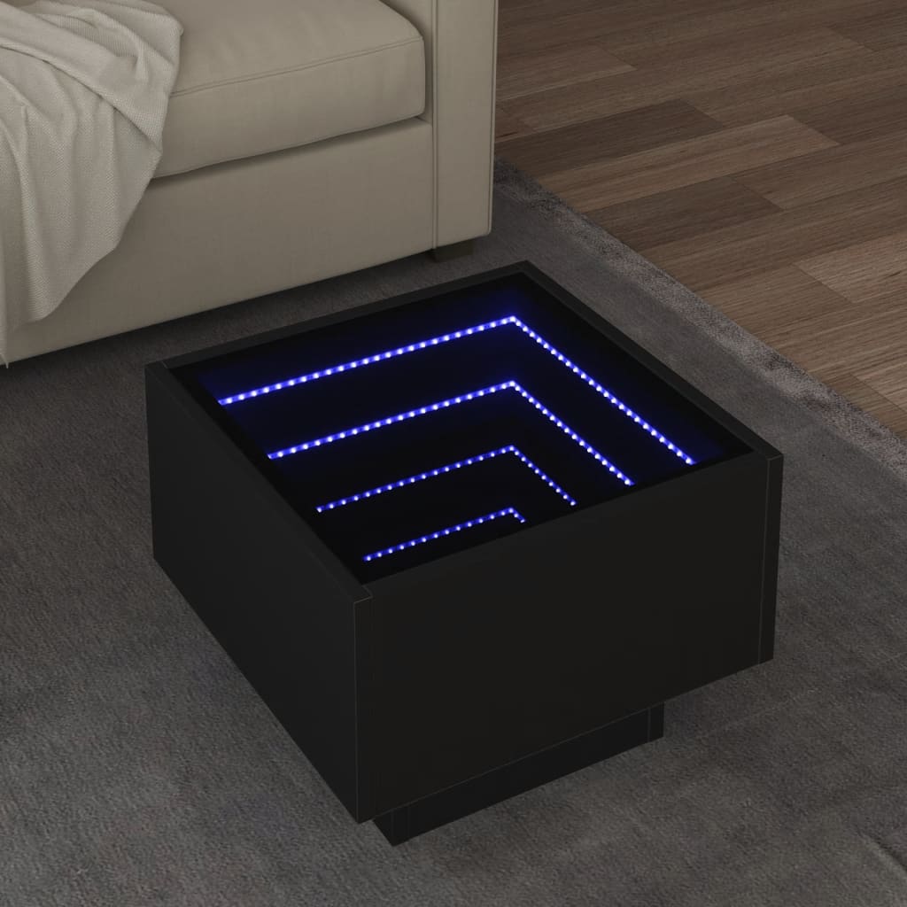 Τραπέζι Βοηθητικό με LED Μαύρο 40x40x30 εκ. Επεξεργασμένο Ξύλο - Pakobazaar