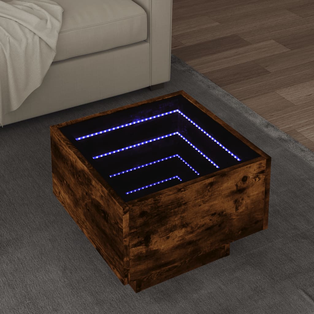 Τραπέζι Βοηθητικό με LED Δρυς 40x40x30 εκ. Επεξεργασμένο Ξύλο - Pakobazaar