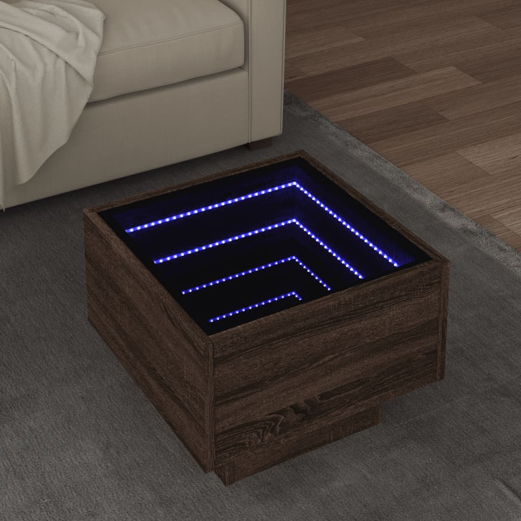 Τραπέζι Βοηθητικό με LED Δρυς 40x40x30 εκ. Επεξεργασμένο Ξύλο - Pakobazaar