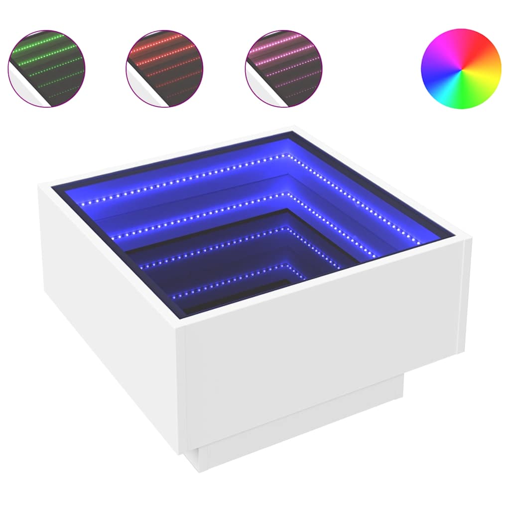 Τραπεζάκι Σαλονιού με LED Λευκό 50x50x30 εκ. Επεξεργασμένο Ξύλο - Pakobazaar