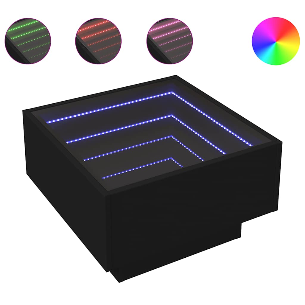 Τραπεζάκι Σαλονιού με LED Μαύρο 50x50x30 εκ. Επεξεργασμένο Ξύλο