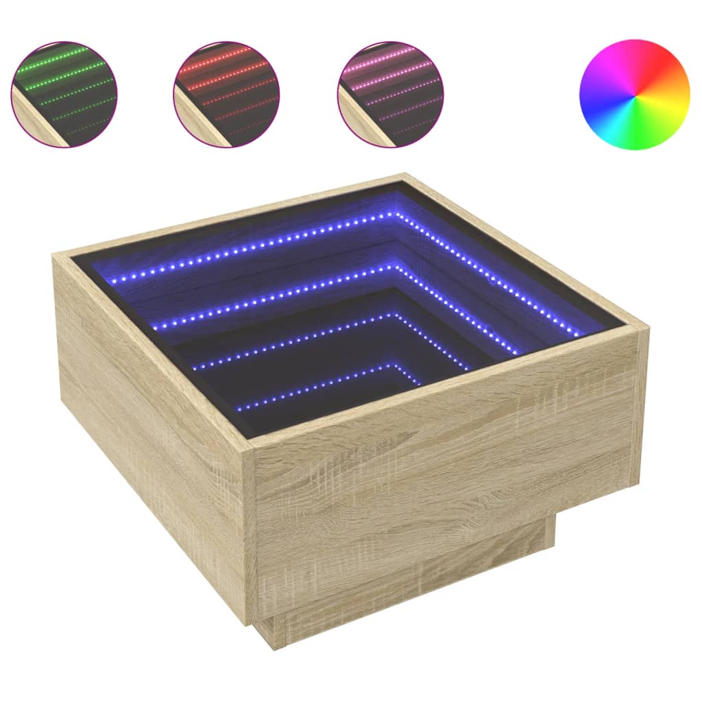 Τραπεζάκι Σαλονιού με LED Δρυς 50x50x30 εκ. Επεξεργασμένο Ξύλο - Pakobazaar