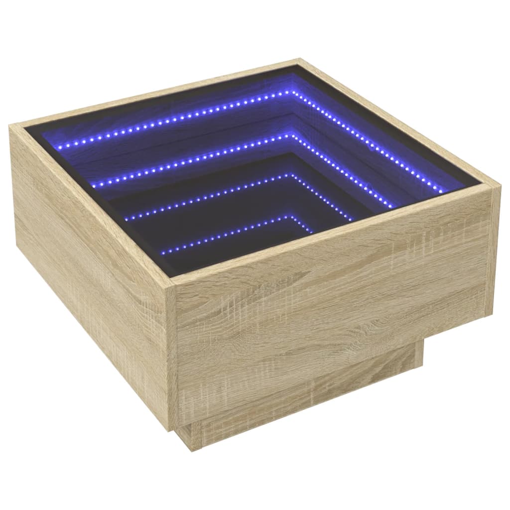 Τραπεζάκι Σαλονιού με LED Δρυς 50x50x30 εκ. Επεξεργασμένο Ξύλο - Pakobazaar