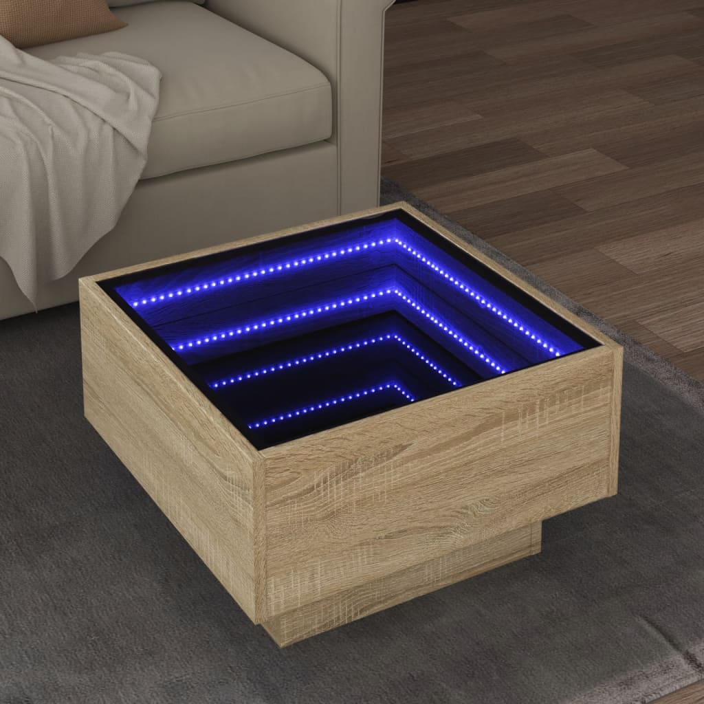 Τραπεζάκι Σαλονιού με LED Δρυς 50x50x30 εκ. Επεξεργασμένο Ξύλο - Pakobazaar