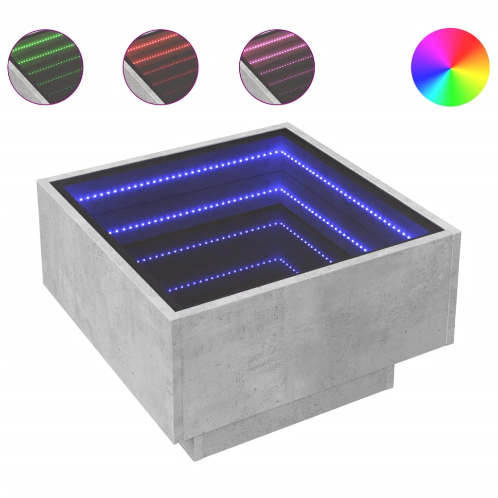 Τραπεζάκι Σαλονιού με LED Γκρι 50x50x30 εκ. Επεξεργασμένο Ξύλο - Pakobazaar