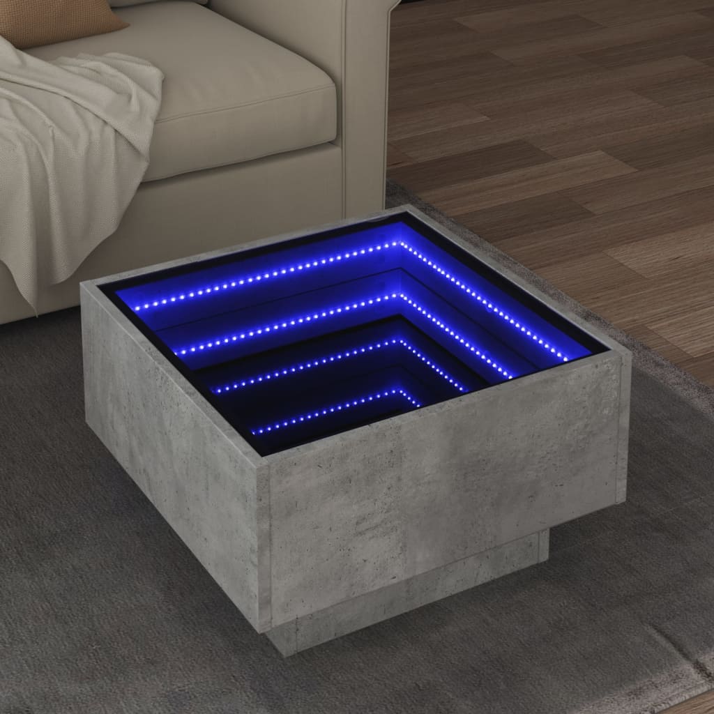 Τραπεζάκι Σαλονιού με LED Γκρι 50x50x30 εκ. Επεξεργασμένο Ξύλο - Pakobazaar