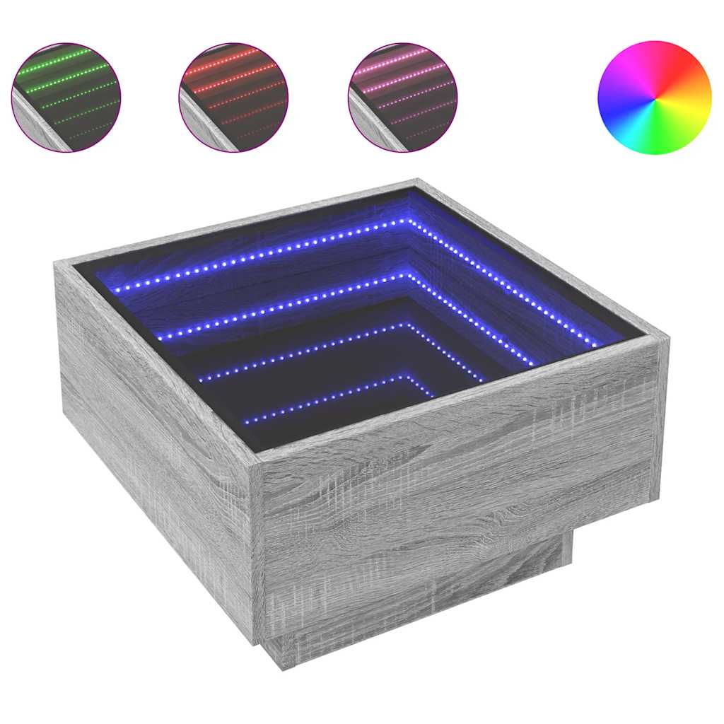 Τραπεζάκι Σαλονιού με LED Γκρι 50x50x30 εκ. Επεξεργασμένο Ξύλο