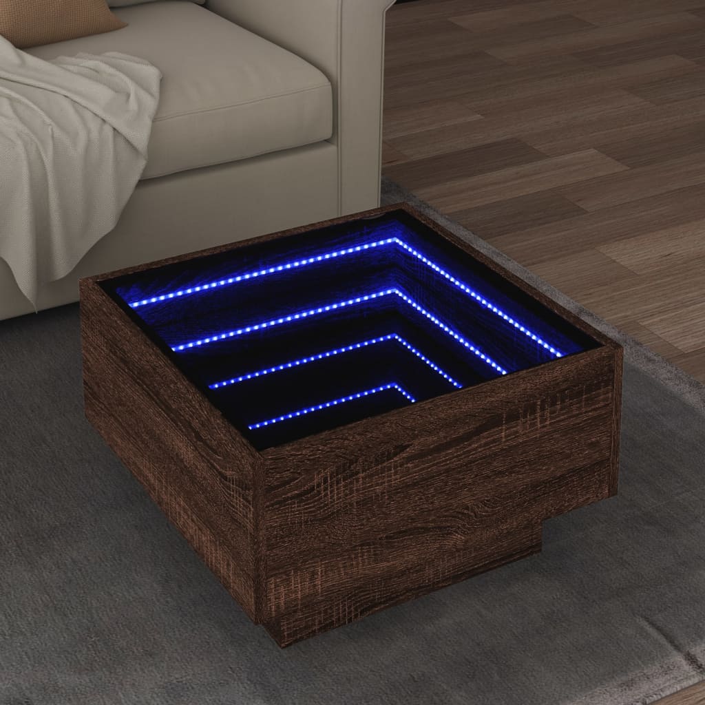 Τραπεζάκι Σαλονιού με LED Δρυς 50x50x30 εκ. Επεξεργασμένο Ξύλο - Pakobazaar