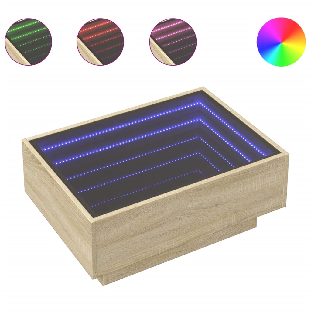 Τραπεζάκι Σαλονιού με LED Δρυς 70x50x30 εκ. Επεξεργασμένο Ξύλο - Pakobazaar